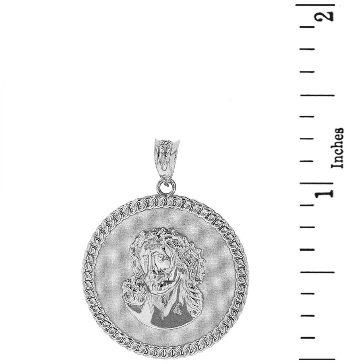 Sterling Silver Cuban Curb Link Frame Circle Jesus Christ Medallion Pendant Necklace