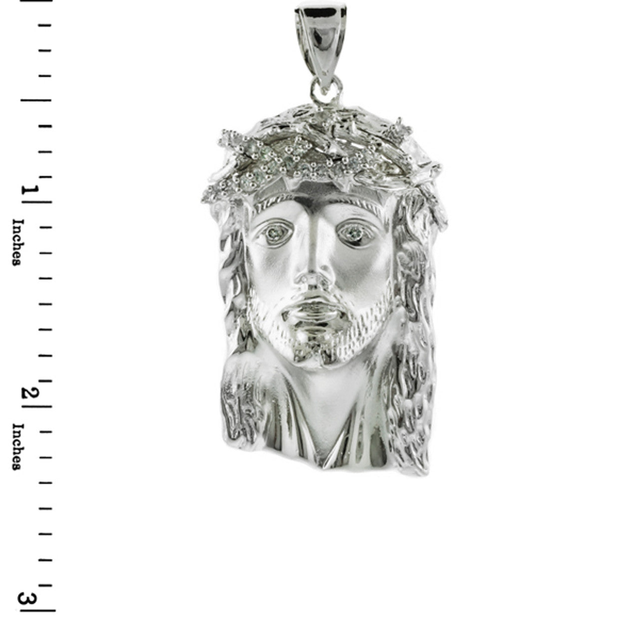 925 Sterling Silver Face of Jesus Pendant With CZ (Large)