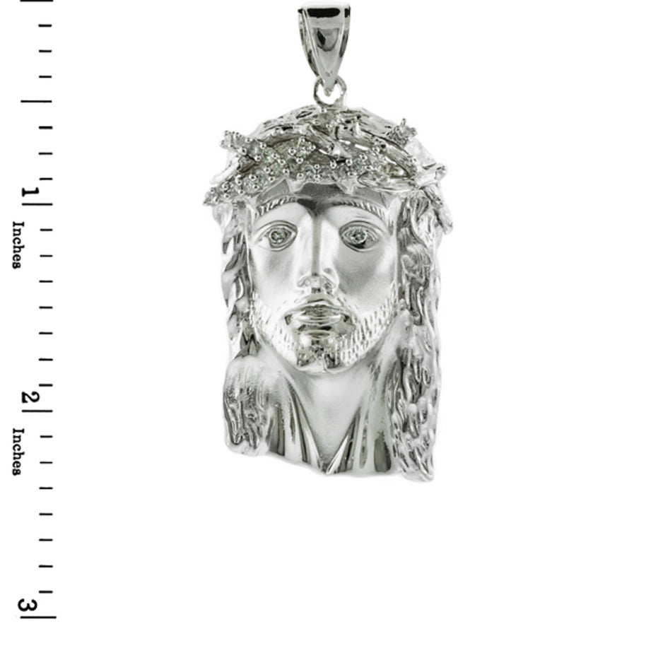 925 Sterling Silver Face of Jesus Pendant With CZ (Large)
