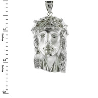 925 Sterling Silver Face of Jesus Pendant With CZ (Large)