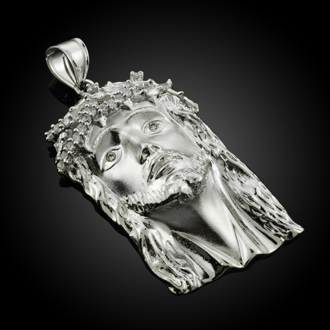 925 Sterling Silver Face of Jesus Pendant With CZ (Large)