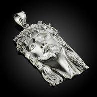 925 Sterling Silver Face of Jesus Pendant With CZ (Large)