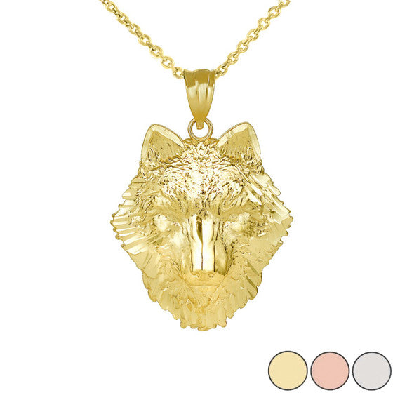 Solid Gold Wolf Head Pendant Necklace(Available in Yellow/Rose/White Gold)