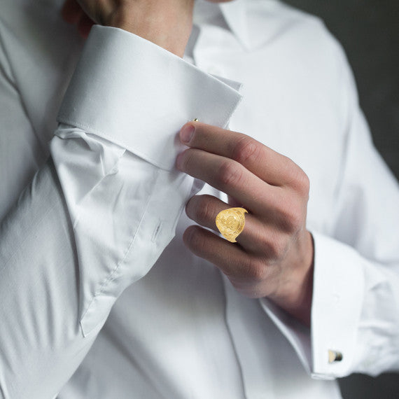 Gold Religious Patron Saint Joseph Baby Jesus Beaded Oval Signet Ring (Available in Yellow/Rose/White Gold)