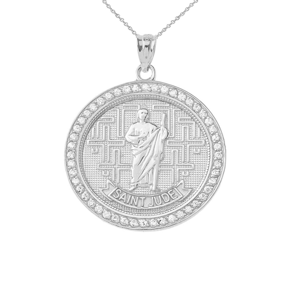 Saint Jude Medallion Pendant Necklace in Sterling Silver