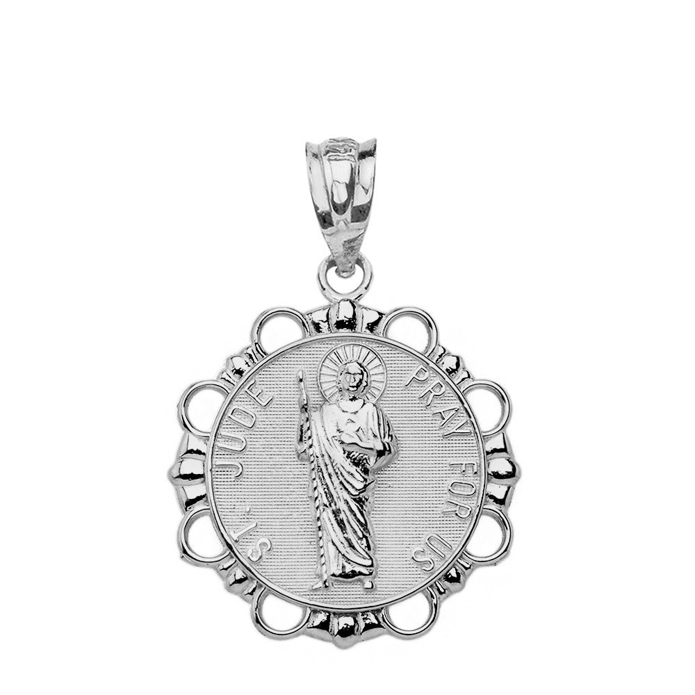 Sterling Silver Round Saint Jude Pendant Necklace