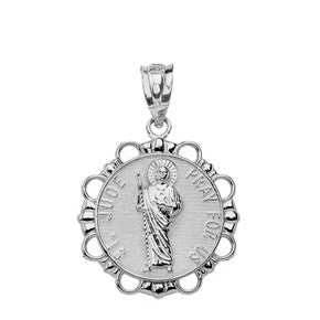 Sterling Silver Round Saint Mary Pendant Necklace