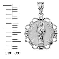 Sterling Silver Round Saint Jude Pendant Necklace