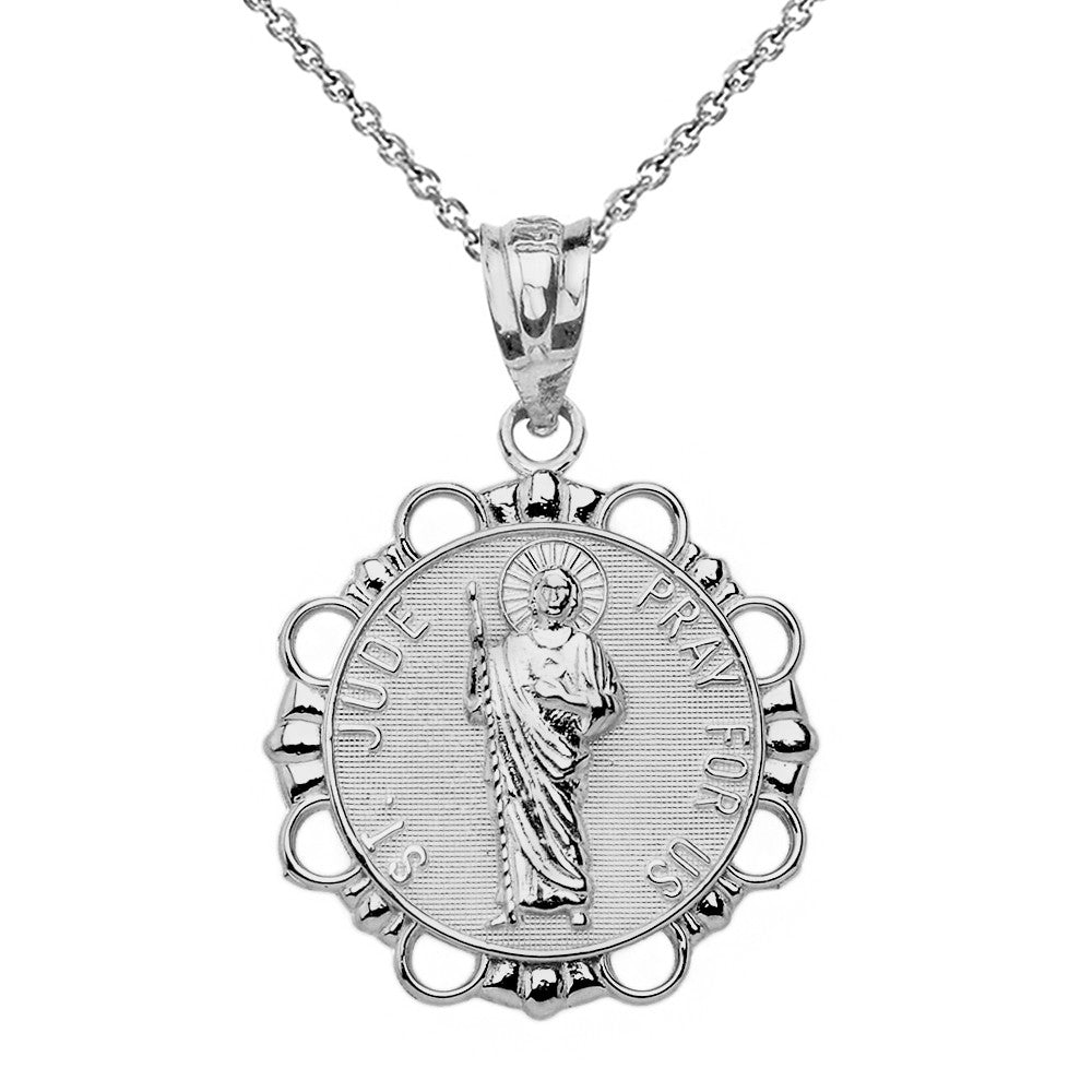 Sterling Silver Round Saint Jude Pendant Necklace