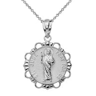 Sterling Silver Round Saint Jude Pendant Necklace