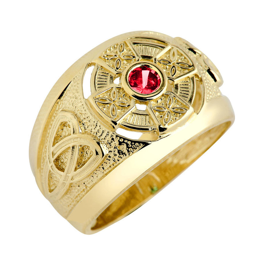Gold Personalized Celtic Cross Birthstone Men's Ring(Available in Yellow And White Gold)
