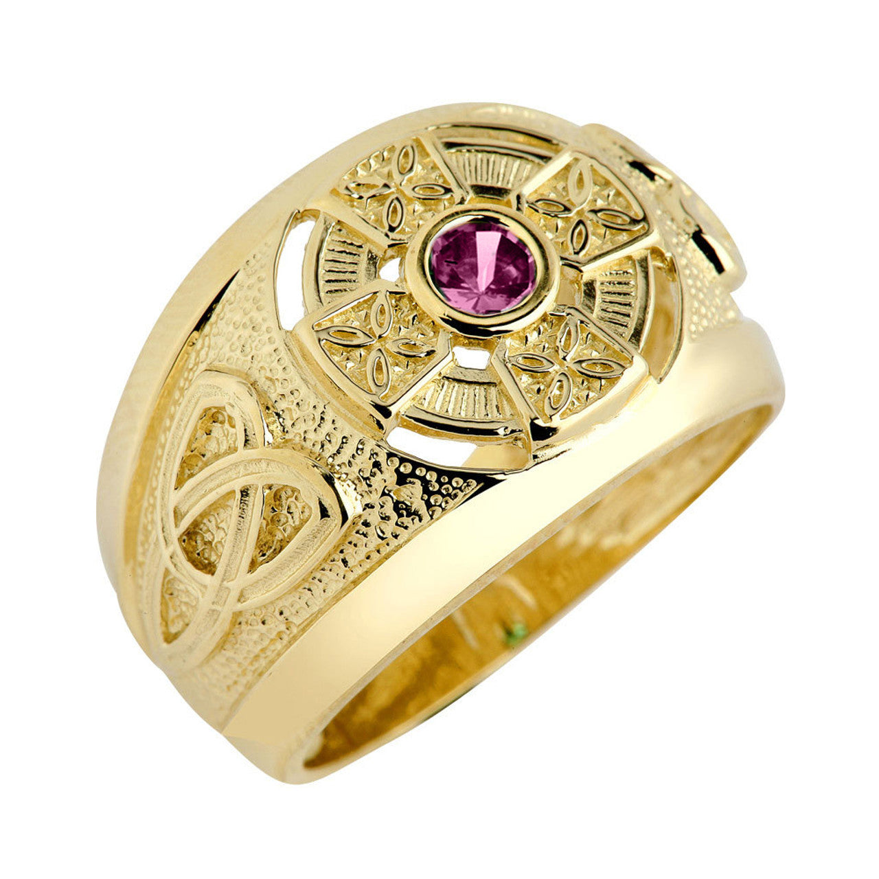 Gold Personalized Celtic Cross Birthstone Men's Ring(Available in Yellow And White Gold)