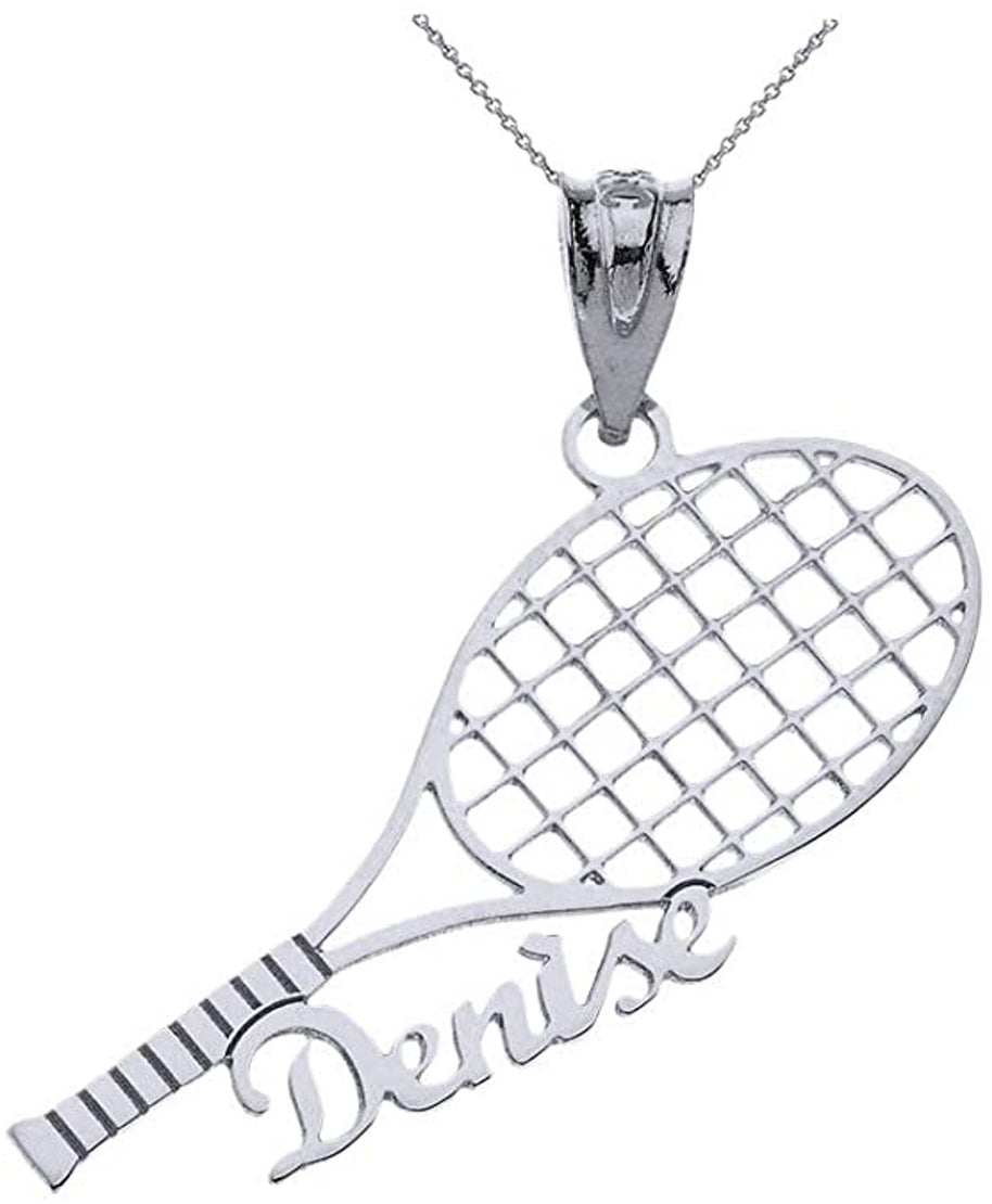Gold Personalized Name Tennis Racket Sports Pendant Necklace (Available in Yellow/Rose/White Gold)
