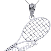 Gold Personalized Name Tennis Racket Sports Pendant Necklace (Available in Yellow/Rose/White Gold)