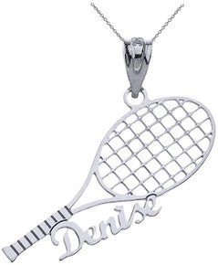 Silver Tennis Racquet and Ball Pendant Necklace