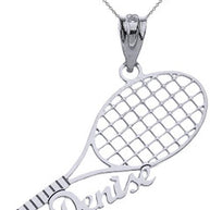 Silver Tennis Racquet and Ball Pendant Necklace