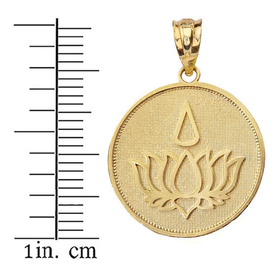 Gold Beaded Lotus Flower Blossom Teardrop Medallion Pendant Necklace (Available in Yellow/Rose/White Gold)