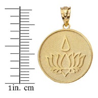 Gold Beaded Lotus Flower Blossom Teardrop Medallion Pendant Necklace (Available in Yellow/Rose/White Gold)