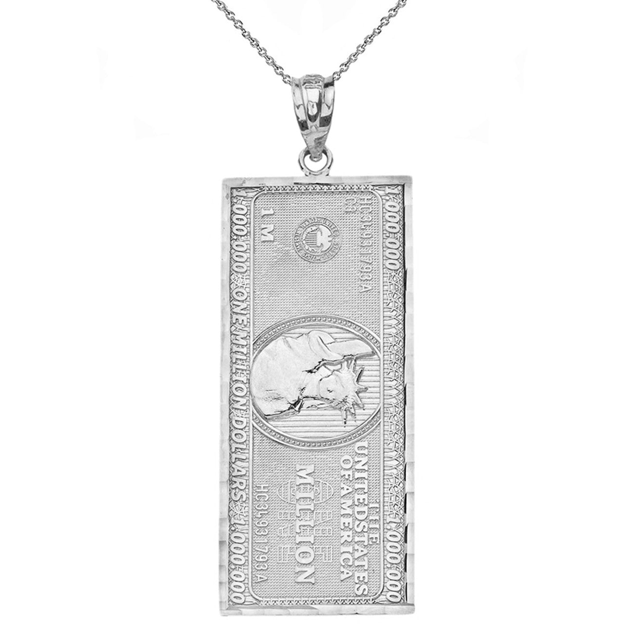 Sterling Silver Double Sided Million Dollar Bill Money Pendant Necklace(Large)