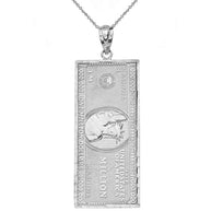 Sterling Silver Double Sided Million Dollar Bill Money Pendant Necklace(Large)