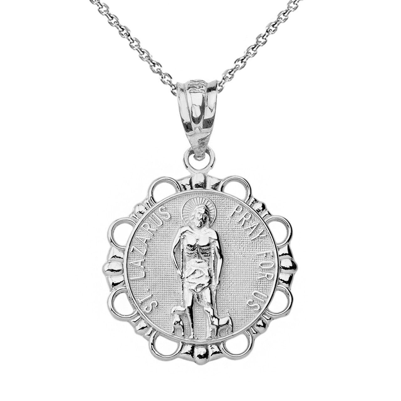 Sterling Silver Round Saint Lazarus Pendant Neckla