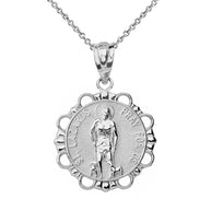 Sterling Silver Round Saint Lazarus Pendant Neckla