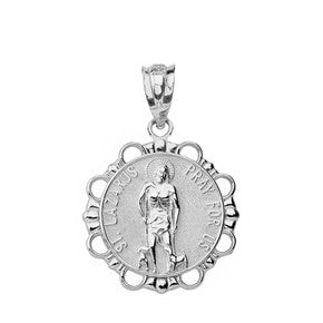Sterling Silver Round Saint Peter Pendant Necklace