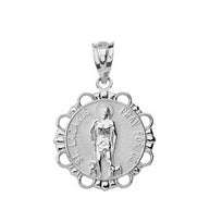 Sterling Silver Round Saint Francis Pendant Necklace