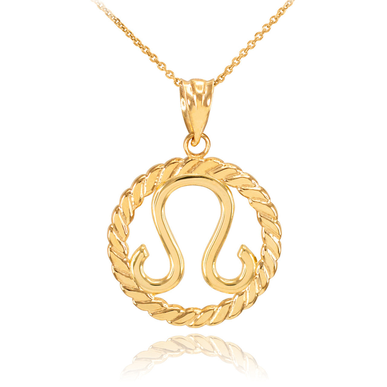 12 Gold Astrological Zodiac Sign in Circle Rope Pendant Necklace (Available in Yellow/Rose/White Gold)