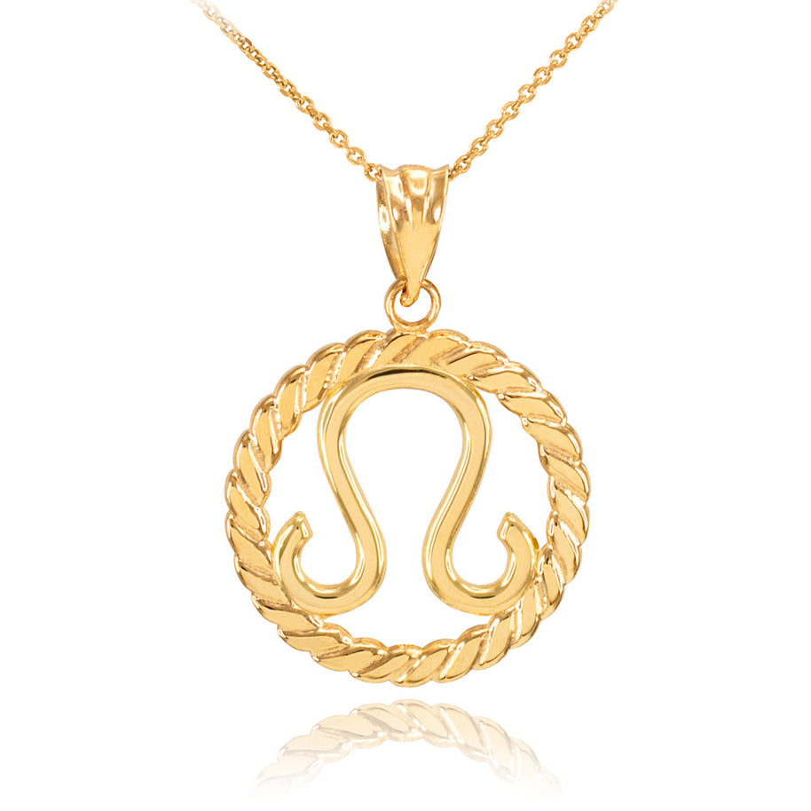 12 Gold Astrological Zodiac Sign in Circle Rope Pendant Necklace (Available in Yellow/Rose/White Gold)
