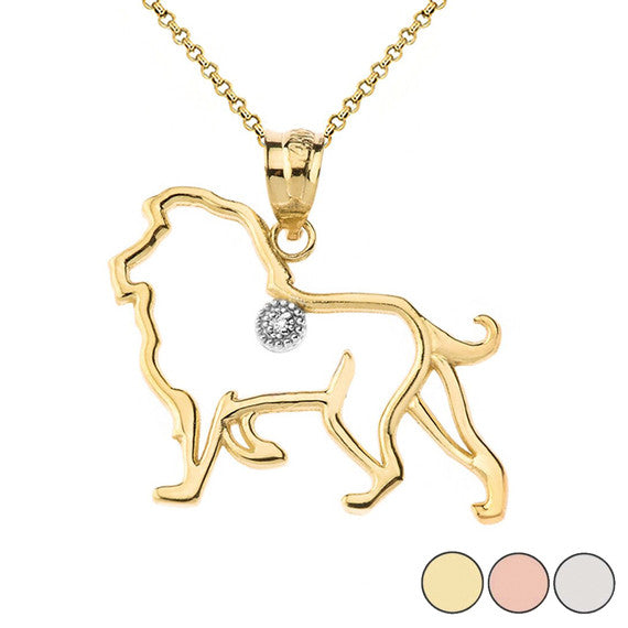 Lion Outline Diamond Solitaire Pendant Necklace in Gold (Yellow/Rose/White)