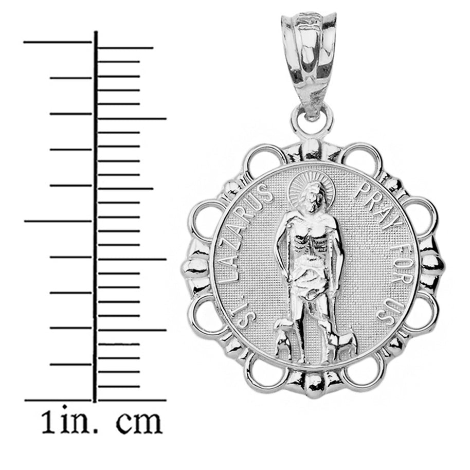 Sterling Silver Round Saint Lazarus Pendant Neckla