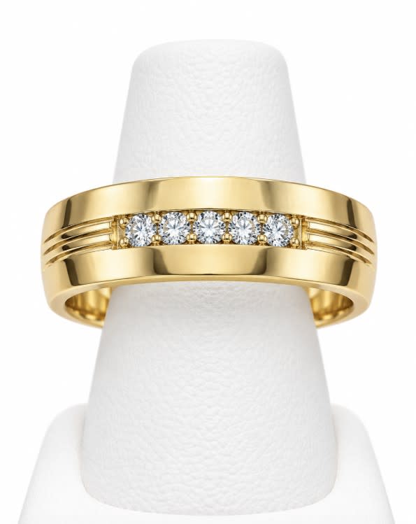 10K Yellow Gold Men's Curb Link CZ Pave Edge Band