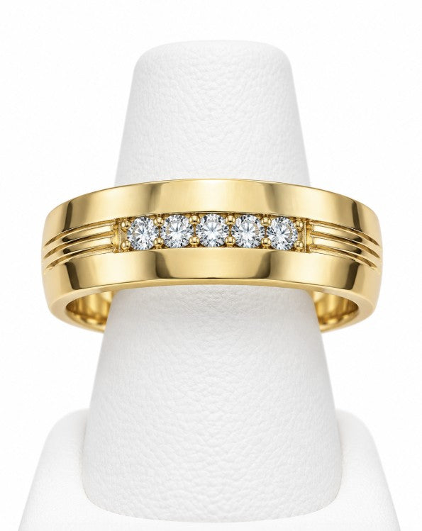 10K Yellow Gold Men's Curb Link CZ Pave Edge Band