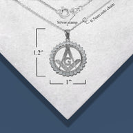 Sterling Silver Freemason Square & Compass CZ Circle Pendant Necklace
