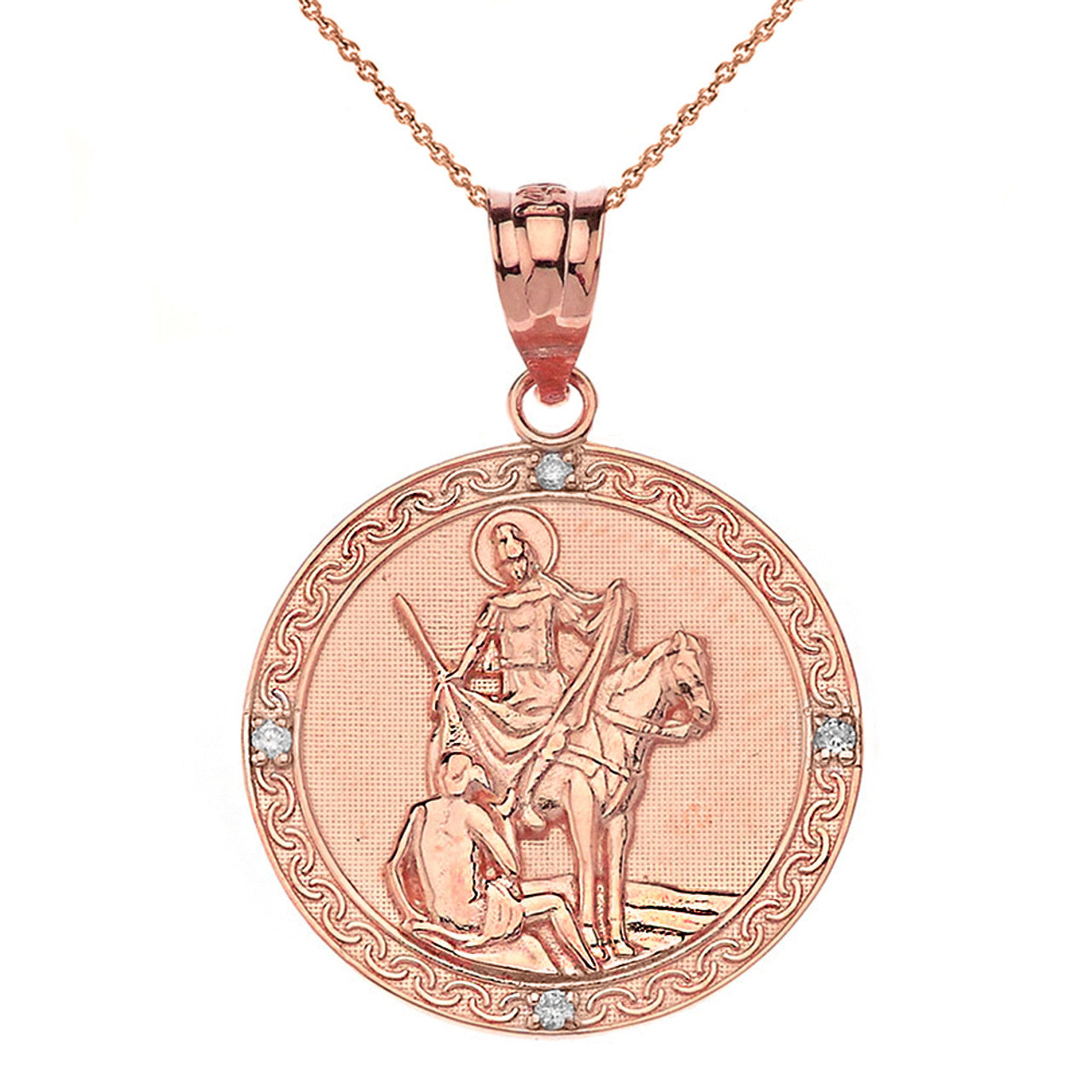 Engravable Diamond Saint Martin of Tours Pray For Us Circle Pendant Necklace (1.15