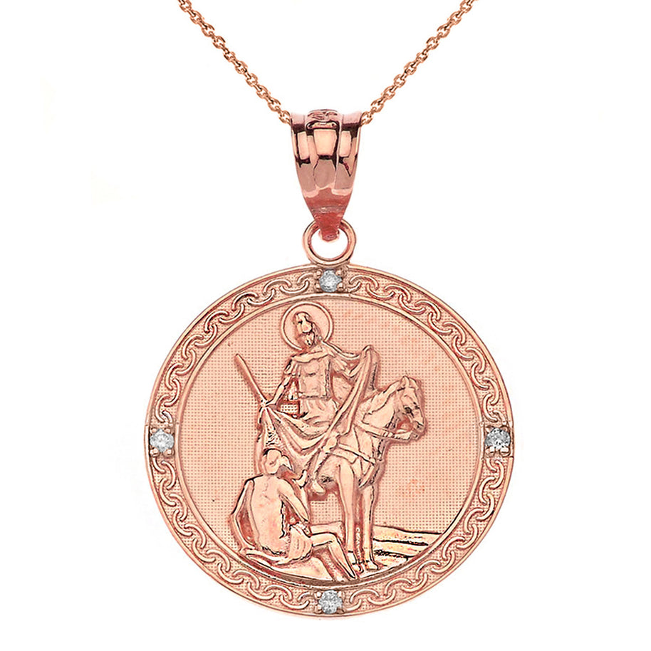 Engravable Diamond Saint Martin of Tours Pray For Us Circle Pendant Necklace (1.15