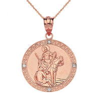 Engravable Diamond Saint Martin of Tours Pray For Us Circle Pendant Necklace (1.15