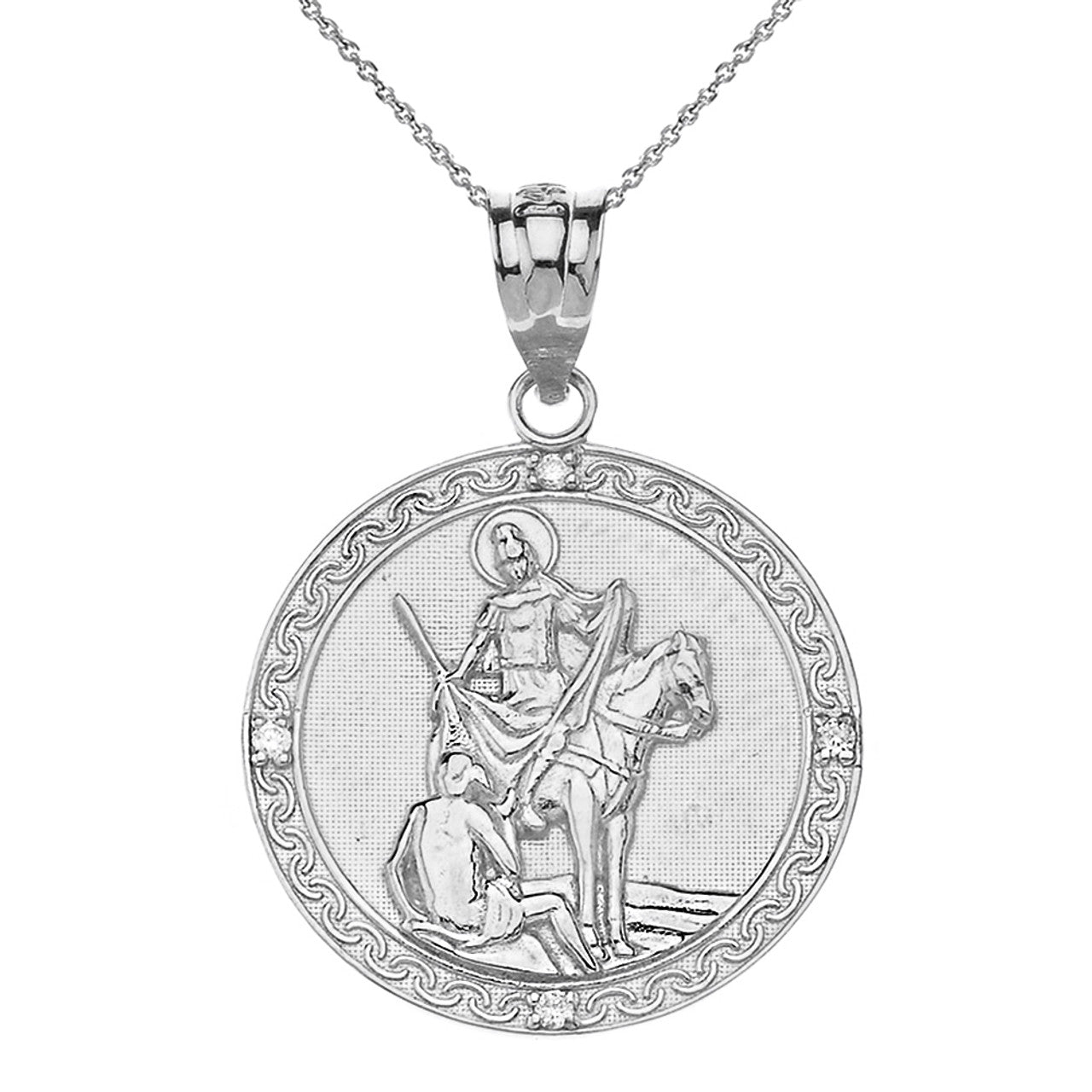 Engravable Diamond Saint Martin of Tours Pray For Us Circle Pendant Necklace (1.15