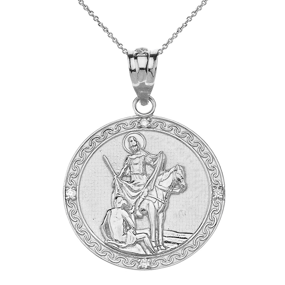 Engravable Diamond Saint Martin of Tours Pray For Us Circle Pendant Necklace (1.15