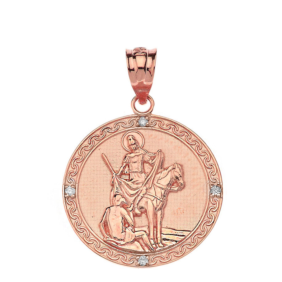 Engravable Diamond Saint Martin of Tours Pray For Us Circle Pendant Necklace (1.15