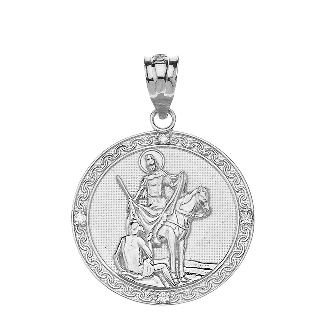 Engravable Diamond Saint Martin of Tours Pray For Us Circle Pendant Necklace (1.15