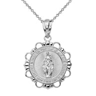 Sterling Silver Round Saint Mary Pendant Necklace