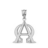 .925 Sterling Silver Christian Alpha and Omega Symbol Milgrain Pendant Necklace