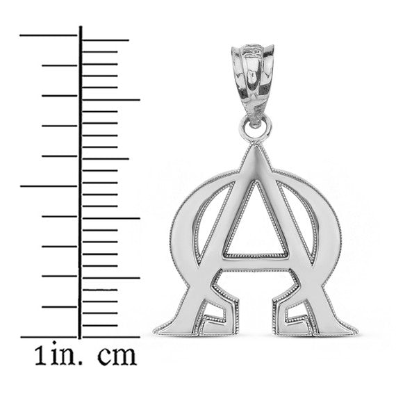 .925 Sterling Silver Christian Alpha and Omega Symbol Milgrain Pendant Necklace
