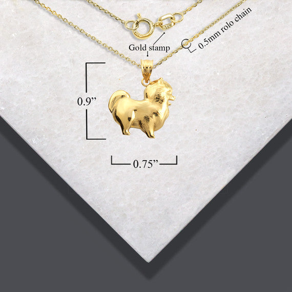 Gold Pomeranian PomChi Chihuahua Pet Dog Pendant Necklace (Available in Yellow/Rose/White Gold)