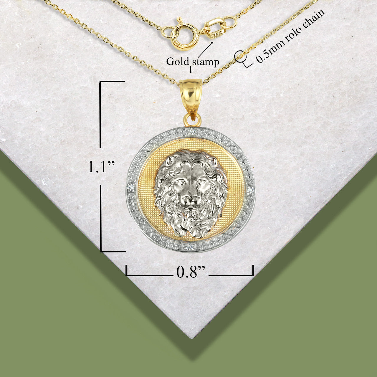 Two-Tone Gold Diamond Lion Beaded Coin Pendant Necklace (Available in Yellow/Rose/White Gold)