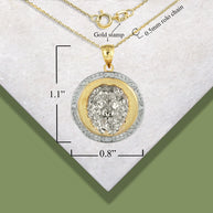 Two-Tone Gold Diamond Lion Beaded Coin Pendant Necklace (Available in Yellow/Rose/White Gold)