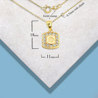 Gold Hammered CZ Initial Letter Pendant Necklace