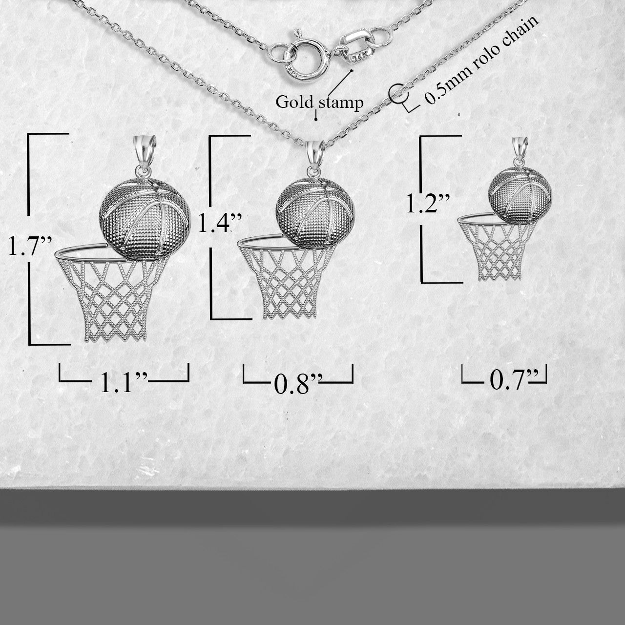 .925 Sterling Silver Basketball Hoop Sports Beaded Pendant Necklace (Available in Small/Medium/Large)
